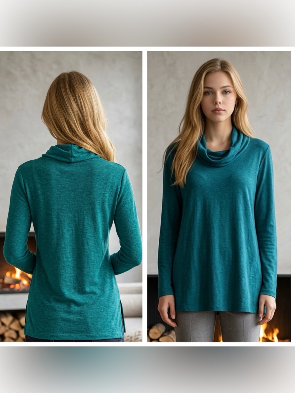 J. Jill Women’s Sz XL Pima Cotton Teal Relaxed Cowl Neck knit tunic Sweater